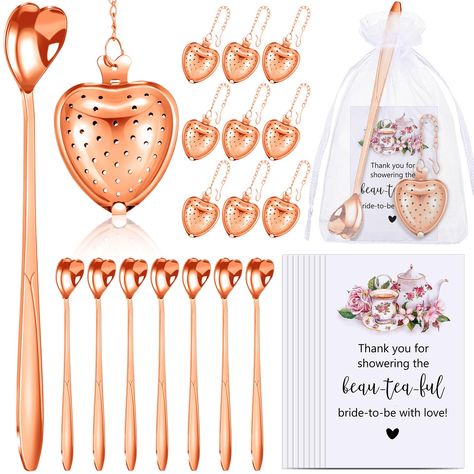 PRICES MAY VARY. Nice Combination for You: step into a world of elegance with our bridal shower tea party favors, each set contains 50 heart shaped tea spoons, 50 heart tea infusers with a glossy rose gold finish, 50 thank you cards and 50 organza bags, our designs are intrinsically romantic, well matching the style of a bridal shower or a wedding event Quality Material Selection: sturdy and Luxurious Material: crafted with reliable materials, our heart shaped spoon and heart shaped tea infuser Bridal Shower Tea Favors, Tea Bridal Party, Wedding Shower Tea Party Ideas, Thank You Favors, Tea Party Gifts Favors, Tea Party Favors For Women, Tea Party Wedding Shower Ideas, Tea Party Party Favors, High Tea Bridal Shower Ideas