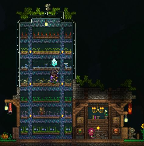 Terraria Herb Farm Ideas, Terraria Herb Farm, Terraria Plant Farm, Terraria Chest Room, Terraria Storage Room, Terraria Castle, Terraria Game, Terrarium Base, Terraria House Ideas