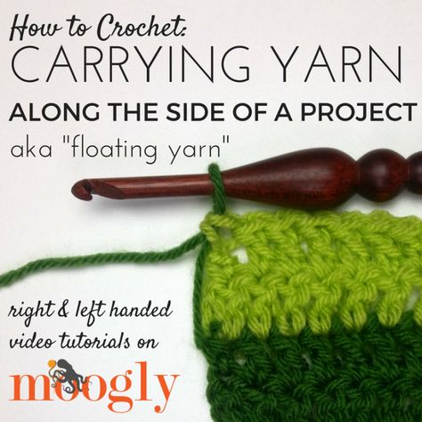 Learn how Carrying Yarn Along the Side of a Project means less ends to weave in later! Tutorial on Mooglyblog.com! Crochet Hack, Saddle Stitch, All Free Crochet, Stitch Ideas, Quick Crochet, Crochet Instructions, Crochet Stitches Patterns, Tunisian Crochet, Crochet Patterns For Beginners