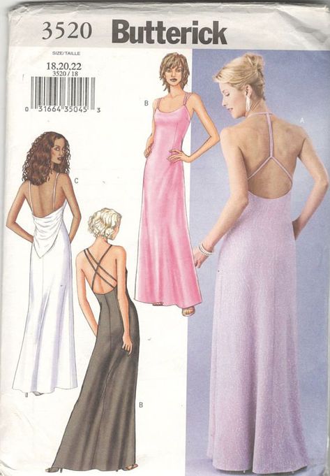 Open Back Dress Pattern, Prom Dress Pattern, Dress Sewing Patterns Free, Low Back Dress, 1990s Dress, Low Back Dresses, Dress Patterns Free, Vintage Dress Patterns, Open Back Dress