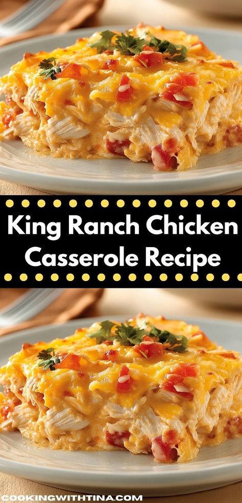 Looking for a hearty family meal? This King Ranch Chicken Casserole recipe combines tender chicken, zesty peppers, and creamy sauce, making it a delicious choice for busy weeknight dinners that everyone will enjoy. Chicken Bake Casserole Easy, Casserole Family Dinners, Velveeta Chicken Casserole, Recipes With Already Cooked Chicken, Healthy Lunch Casserole Recipes, Kings Ranch Casserole, Chicken Recipes For Large Family, King Ranch Casserole Chicken, Kings Ranch Chicken Casserole