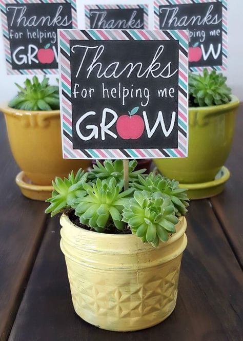 Thanks for Helping Me Grow + 25 Handmade Gift Ideas for Teacher Appreciation - the perfect way to let those special teachers know how important they are in the lives of your children! Mentor Teacher Gifts, Inexpensive Teacher Gifts, Thanks For Helping Me Grow, Teacher Appreciation Diy, Handmade Teacher Gifts, Cheap Teacher Gifts, Daycare Teacher Gifts, Appreciation Gifts Diy, Teacher Appreciation Gifts Diy