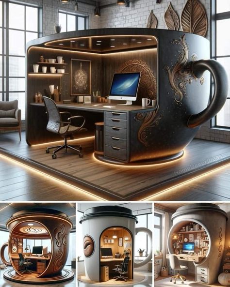 Small Office Interior Design, Simple Furniture Design, Coffee In Hand, Creative Bookshelves, Design Desks, Lobby Interior Design, Futuristic Home, Interior Design Your Home, Home Library Design