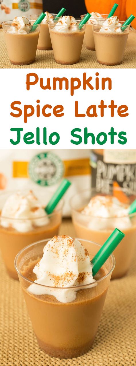 Learn how to make pumpkin spice latte jello shots. Shots Jello, Thanksgiving Jello, Easy Jello Shots, Best Jello Shots, Halloween Jello Shots, Sauce Burger, Halloween Jello, Thanksgiving Cocktail Recipes, Dessert Shots