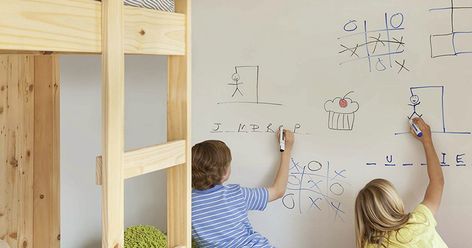 Forget the whiteboard and create a wall that adults & kids can draw on! Thanks to dry-erase paint, you can create a DIY whiteboard wall. Diy Whiteboard, Whiteboard Paint, Dry Erase Paint, Girls Room Diy, Whiteboard Wall, Dry Erase Wall, Kids Bedroom Inspiration, High Gloss Paint, Neutral Paint Colors