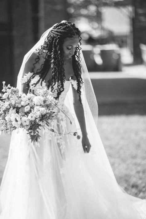 Black Wedding Braids, Single Braids Wedding Hairstyles, Braids For Black Brides, Black Brides Braided Hairstyles, Braids On Wedding Day Black Women, Bridal Hair Braids Black Women, Sweetheart Top Wedding Dresses, Box Braids With Wedding Veil, African Wedding Hairstyles Braids