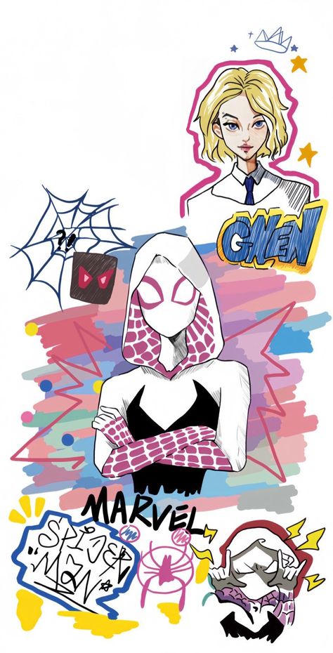 Spider Gwen Art, Streetwear Wallpaper, Gwen Spiderman, Spiderman Stickers, Spiderman Girl, Spiderman And Spider Gwen, Profile Wallpaper, Marvel Spiderman Art, Anime Room