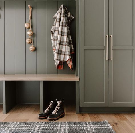 What’s better than a pretty green mudroom? A pretty green mudroom styled for Christmas🌲✨ • • • • 📸@brookepavel #christmasdecor #mudroom… | Instagram Green Mudroom Cabinets, Green Mudroom, Mudroom Closet, Mudroom Cabinets, Mudroom Lockers, Laundry Cabinets, Mudroom Design, Green Paint Colors, Small Corner