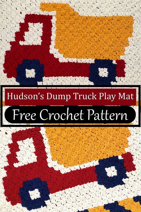 Hudson’s Dump Truck Play Mat Crochet Dump Truck, Crochet Construction Vehicles, Crochet Pickup Truck Pattern, Construction Nursery Theme, Construction Crochet Blanket, Crochet Play Mat, Crochet Truck Pillow, Crochet Truck Blanket, Crochet Firetruck Blanket Pattern