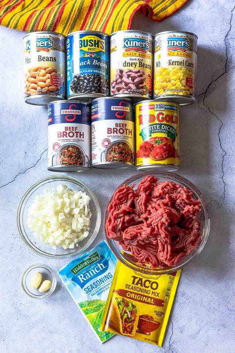 Original 7 Can Taco Soup with Ranch Dressing - Cooking On The Ranch 6 Can Chicken Taco Soup, Low Cal Taco Soup, Original Taco Soup Recipe, Taco Soup With Ranch Packet, Ranch Taco Soup, 7 Can Taco Soup Recipe, Taco Soup With Ranch, 7 Can Taco Soup, Taco Soup Ranch