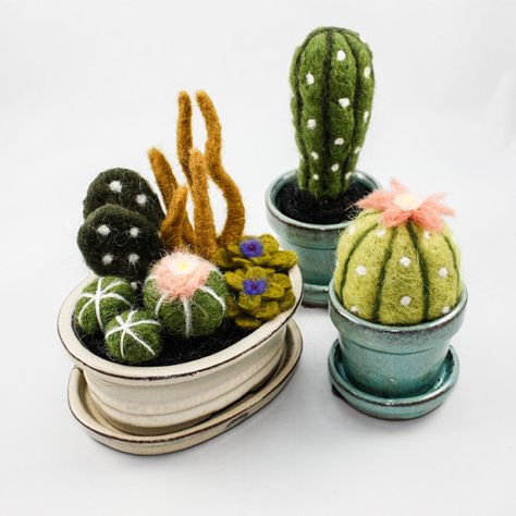 Sarah Mandell - Cute Cactus Felt | Mr X Stitch Felted Cactus, Cactus Craft, Felt Succulents, Baby Mobil, Needle Felting Diy, X Stitch, Crochet Cactus, Needle Felting Projects, Wool Projects