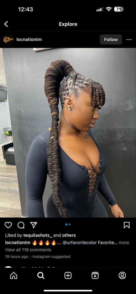 Genie Ponytail Locs, Loc Ponytail Extension, Loc Ponytail, Short Locs, Short Locs Hairstyles, Prom Ideas, Dreadlock Hairstyles, Ponytail Extension, Hair Crush