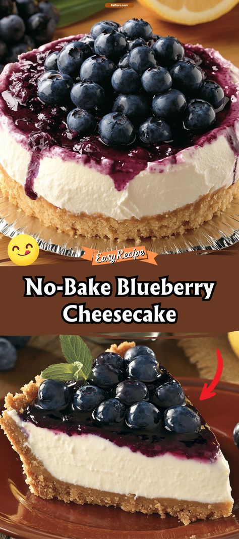 No-Bake Blueberry Cheesecake Blueberry Cream Cheese Pie No Bake, Graham Cracker Crust Dessert, No Bake Cheesecake Recipes, Blueberry Cream Cheese Pie, Easy Blueberry Desserts, Best No Bake Cheesecake, No Bake Cheesecake Filling, Blueberry Cheesecake Recipe, No Bake Blueberry Cheesecake