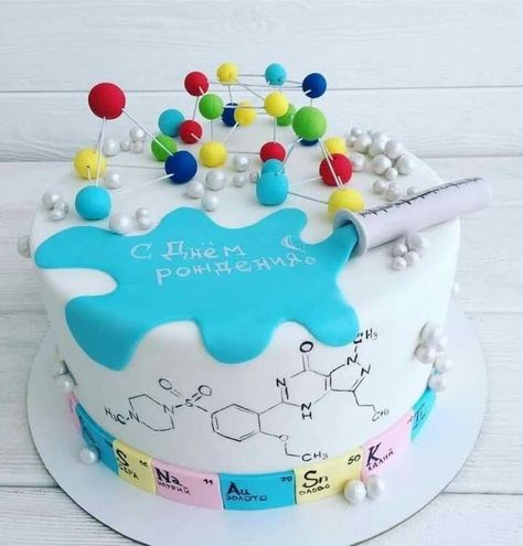 Molecules Atomic Cake, Chemistry Cake, Science Cake, Science Party Decorations, Science Birthday Party Ideas, Scientist Birthday Party, Mad Scientist Birthday, Cake Paris, Scientist Birthday