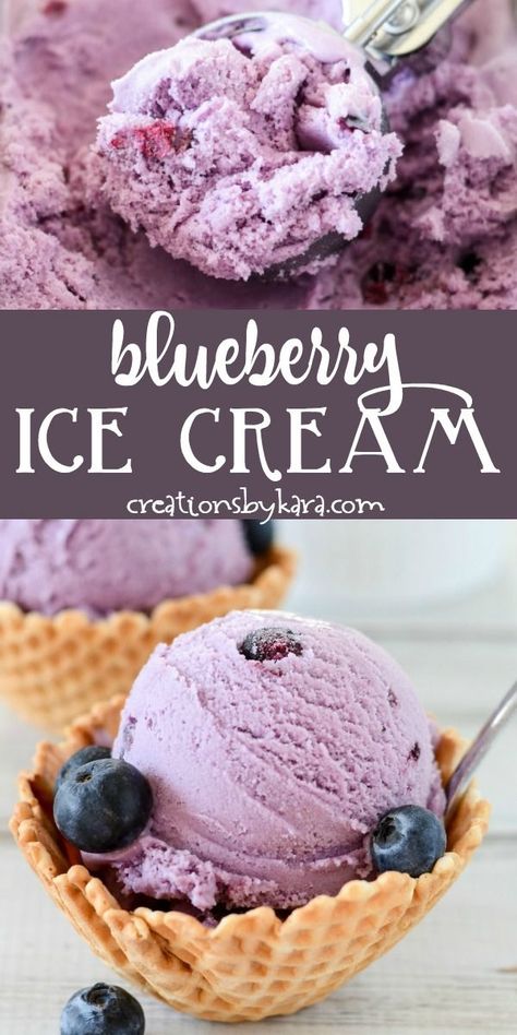 Recipe for the best homemade Blueberry Ice Cream - silky smooth ice cream bursting with fresh blueberry flavor! A spectacular homemade ice cream for blueberry lovers. #blueberryicecream #blueberryicecreamrecipe #homemadeblueberryicecream #creationsbykara Homemade Blueberry Ice Cream, Blueberry Ice Cream Recipe, Homemade Ice Cream Recipes Machine, Ice Cream Recipes Machine, Blueberry Ice Cream, Ice Cream Maker Recipes, Blueberry Cream Cheese, Homemade Ice Cream Recipes, Healthy Ice Cream