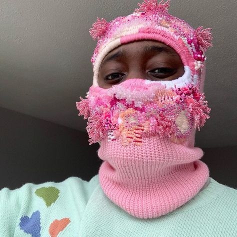 MILA on Instagram: "All pink theme 🍬🍬" Pink Crochet Balaclava, Pink Balaclava, Pink Knit Hat, Crochet Headwear, Harajuku Pink, Crafting Inspiration, Crochet Aesthetic, Pink Winter, All Pink