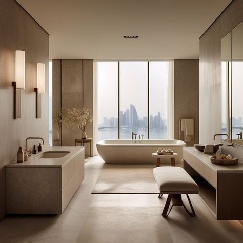 Elevated Living: Decoding the Secrets of Penthouse Interior Design — KNOF Design Big Bathroom Decor, Master Bathrooms Luxury, Penthouse Interior Design, Luxury Modern Bathroom, Penthouse Interior, Bathrooms Luxury, Bathtub Remodel, Big Bathrooms, Bathroom Trends