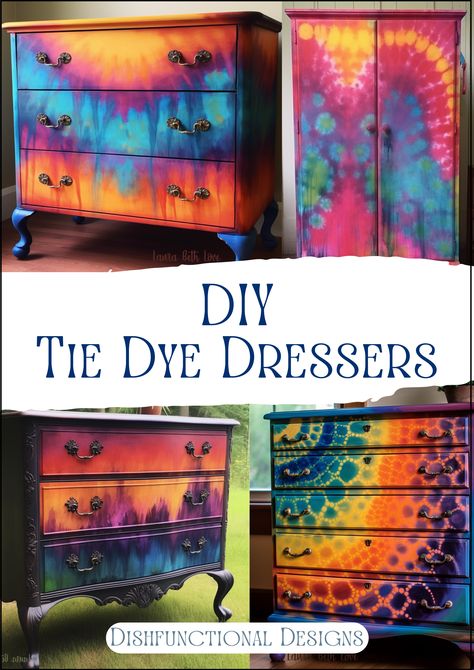 Diy Tie Dye Paint, Recycling Furniture, Tie Dye Painting, Diy Tie Dye, Painted Dressers, Upcycled Garden, Painted Furniture Designs, Hippie Tattoo, Dresser Painted