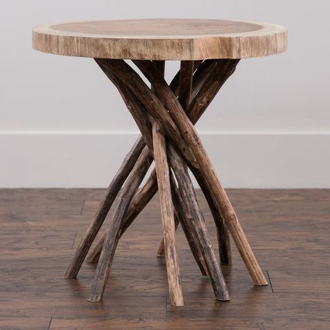 Jeffan Liberte Round Side Table with Stick Base - OR-LR501 Twigs Diy, Rustic Transitional, Coffee Sofa, Round Accent Table, Diy Holz, Wood Sticks, Lodge Decor, Wood End Tables, Wood Tree