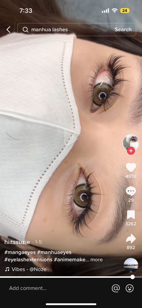 Hybrid Lash Extensions Wispy Fox Eye, Hybrid Anime Lash Extensions, Spikey Wet Lash Extensions, Mascara Eyelash Extensions, Lashes For Downturned Eyes, Manga Eyelashes Extensions, Baby Doll Lashes, Cute Lash Extensions, Almond Eye Lash Extensions