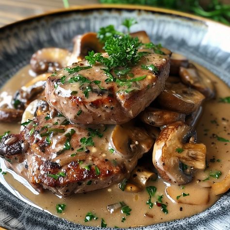 Creamy Veal & Mushrooms: A Weeknight Dinner Winner This dish is not only delicious but also perfect for a busy weeknight! Tender veal scallops simmered in a creamy mushroom sauce - what's not to love? Ingredients: 650g veal scallops (or thinly sliced veal) 40g butter 1 onion, thinly sliced 225g mushrooms, sliced 1 tbsp all-purpose flour 125ml white wine 180ml heavy cream Salt and freshly ground black pepper Chopped fresh parsley (for garnish, optional) Instructions: Heat butter in a large ... Mushroom Pepper Sauce, 5 More Minutes, Veal Recipes, Creamy Mushroom Sauce, Mushroom Sauce, Health Dinner Recipes, Food Goals, Ground Black Pepper, Freshly Ground