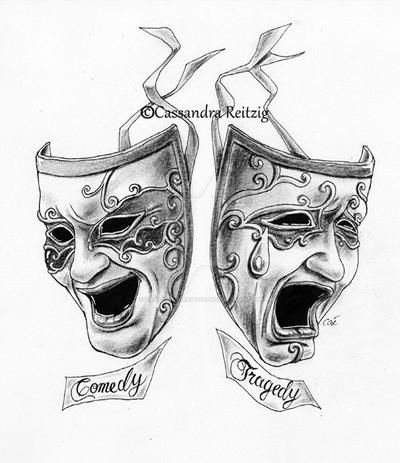 Comedy Tragedy Tattoo, Theater Mask Tattoo, True Love Tattoo, Comedy Tragedy Masks, Tragedy Mask, Drama Masks, Clown Tattoo, Chicano Tattoos, Theatre Masks