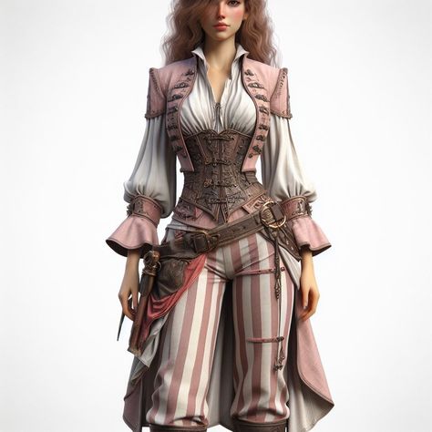 Female Bard Outfit, Bard Costume, Adventuring Outfit, Bard Outfit, Pirate Larp, Steampunk Fashion Women, Pink Pirate, Dnd Bard, Ren Faire Costume