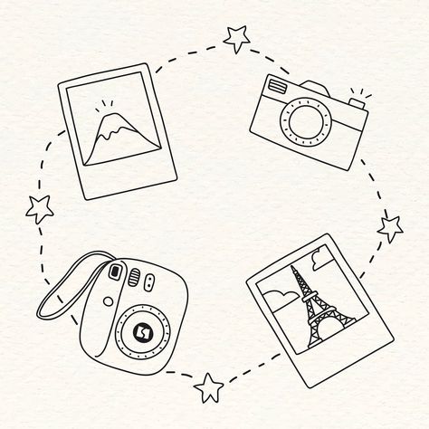 Travel Doodles, Camera Drawing, Doodle Background, Line Artwork, Doodle Icon, Free Hand Drawing, Cute Frames, Travel Stickers, Cute Cartoon Drawings