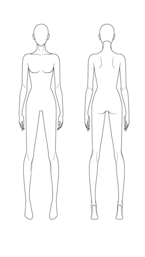 Body For Fashion Sketch, Front And Back Croquis Fashion Sketches, Fashion Model Body Sketch, Drawing A Mannequin, Body Fashion Template, Model For Sketching, Body Base Drawing For Fashion Design, Mannequin For Drawing, Fashion Figure Croquis