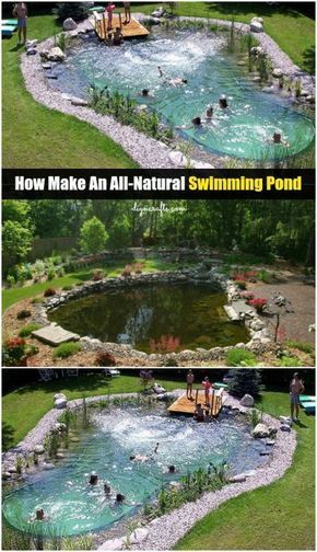 Magical Outdoor DIY: How Make An All-Natural Swimming Pond for your little (or big) mermaids. Pond Natural, Landscape Backyard, Kolam Koi, Taman Air, Natural Swimming Ponds, Backyard Pond, Pools Backyard, Swimming Pond, Natural Swimming Pools