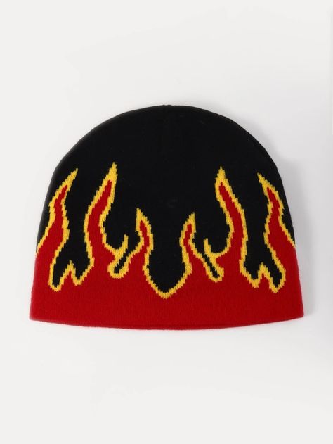 Flame Beanie, Cool Beanies, Fire Pattern, Digital Closet, Funky Outfits, Gothic Accessories, Fits Clothes, Fashion Inspiration Design, Swaggy Outfits