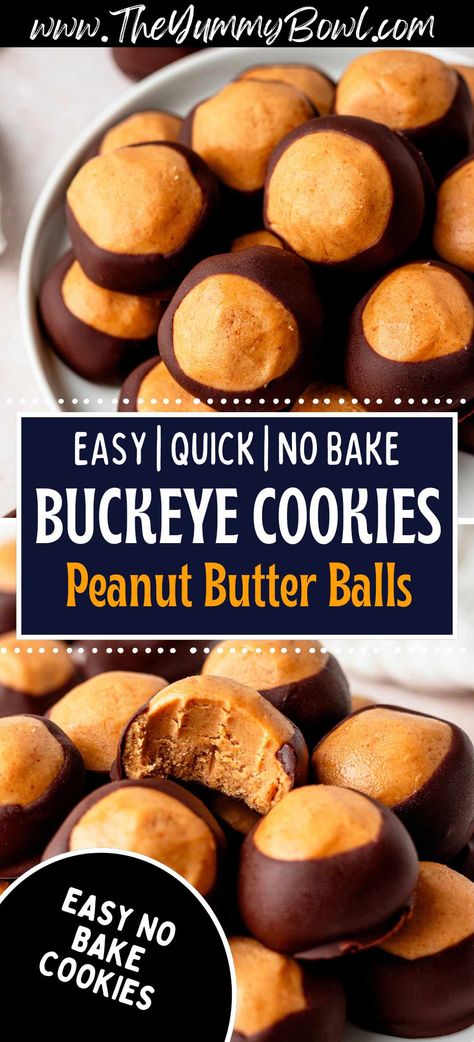 Delicious Peanut Butter Balls, also known as Buckeye Cookies, feature creamy peanut butter centers dipped in rich chocolate. Perfect for a sweet treat or holiday gift, these easy-to-make cookies are a crowd-pleaser. Easy Buckeyes No Bake Recipe, Peanut Butter Ball Cookies, Peanut Butter Cookies With Molasses, Peanut Butter Hershey Cookies, Paula Dean Peanut Butter Balls, Screwball Peanut Butter Balls, Best Buckeyes Recipe Easy, Easy Pb Cookies 4 Ingredients, Easy Oatmeal Peanut Butter Cookies