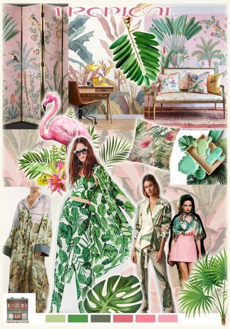 Tropical Mood Board Fashion, Fashion Design Mood Board Inspiration, Tropical Moodboard Fashion, Theme Board Fashion Portfolio, Prints Mood Board, Fashion Theme Board, Theme Board Fashion Inspiration, Fashion Themes Inspiration Ideas, Inspiration Board Fashion