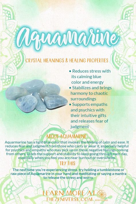 Aquamarine Meaning, Rose Quartz Healing, Crystal Guide, Crystals Healing Properties, Gemstone Meanings, Crystal Therapy, Crystal Healing Stones, Crystal Magic, Aquamarine Crystal