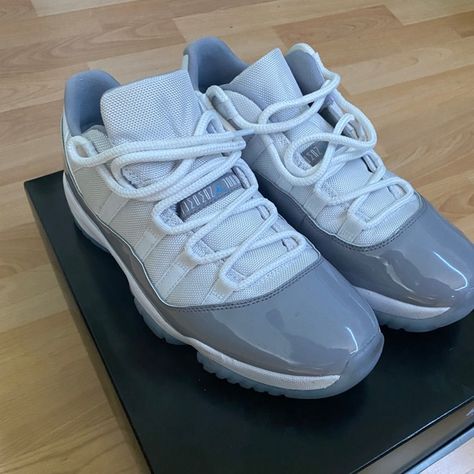 Jordan 11 lows Cement grey, size 10, in good condition White Jordan 11, Gray And White Jordans, Jordan 11s, Jordan 11 Low, Cement Gray, University Blue, Jordan 11, Blue Colour, Cute Shoes