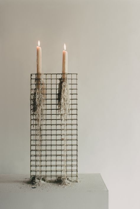 Candle Grid / 2020 | Candle Installation, Metal Lattice, Jewelry Booth, Object Design, Round Candles, Metal Grid, Architecture Concept Diagram, Beaded Chandelier, Diy Installation