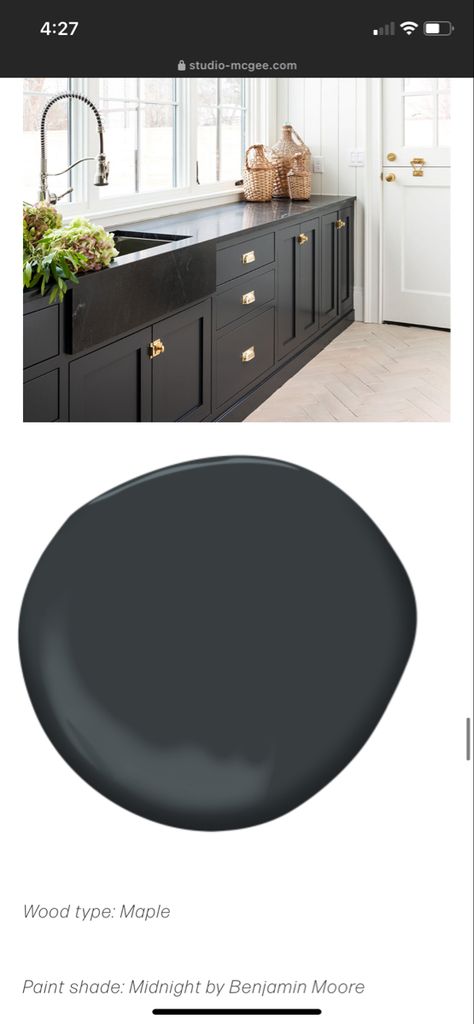 Midnight by Benjamin Moore Benjamin Moore Midnight Cabinets, Benjamin Moore Midnight, Benjamin Moore Kitchen, Black Cabinets Bathroom, Black Paint Color, Cabinets Painted, Cabinet Paint Colors, Paint Colors Benjamin Moore, Benjamin Moore Paint