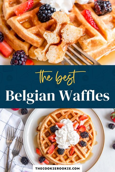 Belgian Waffles are both hearty and fluffy – the best of both worlds! This classic breakfast staple is made with a handful of ingredients you likely already have in your kitchen. Top them off with syrup, berries, and whipped cream for the best bite! Savory Belgian Waffles, Brunch Entrees, Belgium Waffle Recipe, Easy Belgian Waffle Recipe, Best Belgian Waffle Recipe, Belgian Waffles Recipe, Belgium Waffles, Crispy Waffle, Sweet Breakfast Treats