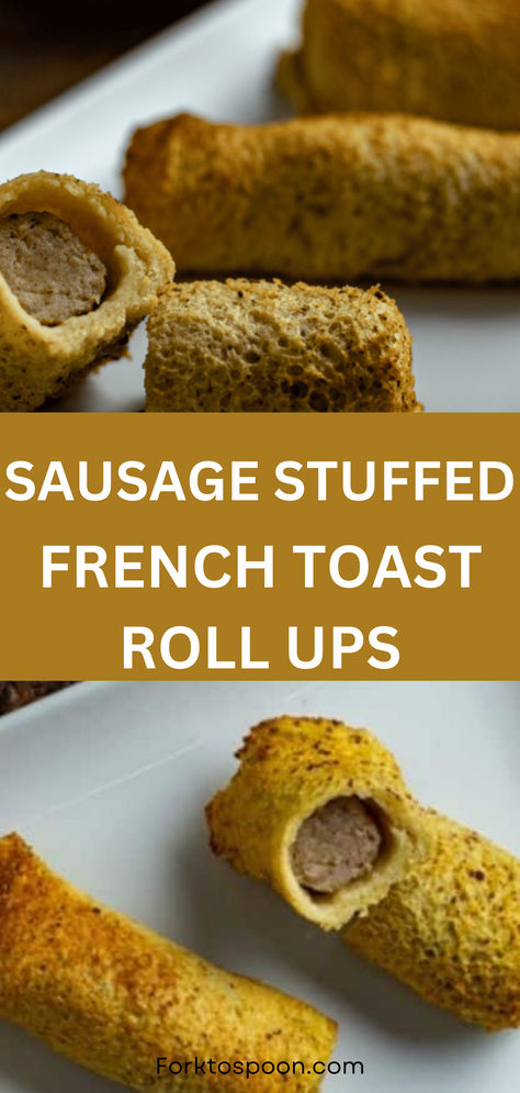 These Sausage Stuffed French Toast Roll-Ups are a delightful option for breakfast or brunch! Drizzled with maple syrup and dusted with powdered sugar, they offer a sweet and savory twist that's sure to satisfy your morning cravings. #SausageStuffedFrenchToastRollups #FrenchToastRollups #SausageStuffedFrenchToast #FrenchToast #Breakfast French Toast And Sausage, Nutella French Toast Rolls, Tornado Recipe, Air Fryer French Toast, Sausage On A Stick, Toast Roll Ups, Perfect French Toast, French Toast Bites, Homemade French Toast