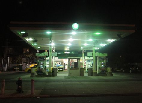 gas station booth at night - Google Search Gas Station Nostalgia, Gas Station Exterior, Run Down Gas Station, Liminal Gas Station, Creepy Gas Station, Gas Station Store, Gas Station At Night, Business Core, Out Of Gas