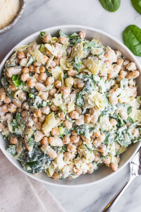 Spinach Artichoke Dense Bean Salad - So Happy You Liked It Artichoke Bean Salad, Dense Bean Salad Recipes, Salad Chopped, Bean Salad Healthy, Clean Eating Soup, Artichoke Salad, Spinach Salad Recipes, Simple Vinaigrette, Salad Meal Prep