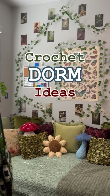 Vanni Luelle on Instagram: "Which one is your favorite?💚 Follow for more ideas/tutorials!! . . . #crochet #crochetideas #inspiration #dorm #dormdecor #yarn #backtoschool #diy" Crochet Projects For Bedroom, Crochet Bedroom Ideas, Crochet Room, College Dorm, Dorm Decorations, Follow For More, Crochet Projects, Knit Crochet, Back To School