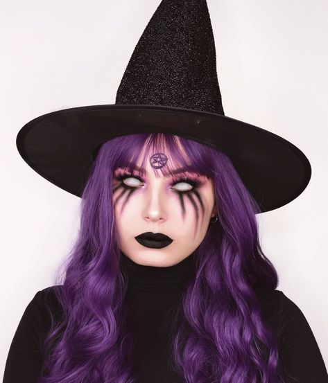 Purple Witch Makeup Halloween, Witch Makeup Diy, Diy Halloween Face Makeup, The Love Witch Makeup, Love Witch Makeup, Purple Witch Makeup, Witch Makeup Halloween, Witch Makeup Tutorial, Diy Halloween Face