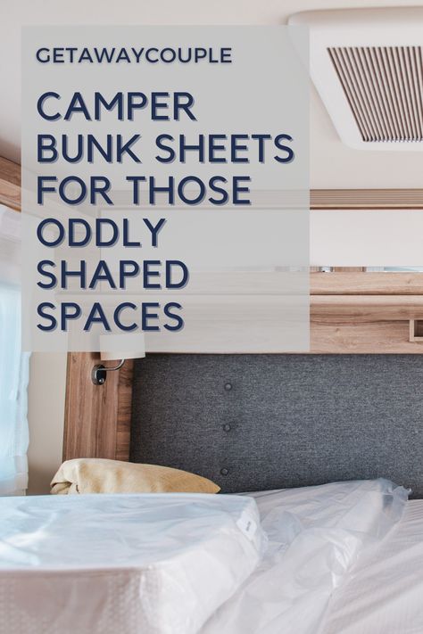 Forget the pain of making camper beds in tight, oddly shaped spaces. These bunk sheets are easy to put on and are the perfect fit! Camper Bunk Sheets For Those Oddly Shaped Spaces Bunk Room Camper, Bunk Bed Sheets, Twin Cots, Camper Bunk Beds, Camper Mattress, Rv Bunk Beds, Corner Bunk Beds, 4 Bunk Beds, Camper Beds