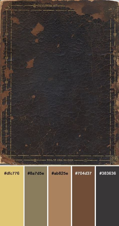 A dark old book cover color palette Old Book Color Palette, Old Paper Color Palette, Detective Color Palette, Steampunk Color Palette, Detective Game, Detective Books, Art Pencil, Vintage Grunge, Harry Potter Books