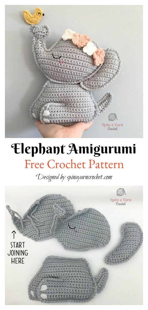 Elephant Ragdoll Amigurumi Free Crochet Pattern Crochet Cuddlers, Crochet Elephant Pattern Free, Amigurumi Elephant Pattern, Elephant Amigurumi, Crochet Elephant Pattern, Elephant Applique, Amigurumi Elephant, Crochet Elephant, Crochet Amigurumi Free Patterns