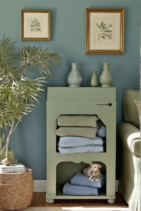 Why Dazzling Denim Blue and Sage Green Make the Coziest Sitting Room Duo [2024] #Ad #homedecor #homedesign #fixhome #Painthome #interiorarchitecture Sage And Blue Bathroom, Sage Green And Blue Bedroom, Blue Green Rooms, Sage Green And Blue, Sage Green Furniture, Decoration Ideas Living Room, Sage Living Room, Cozy Sitting Room, Sustainable Living Room