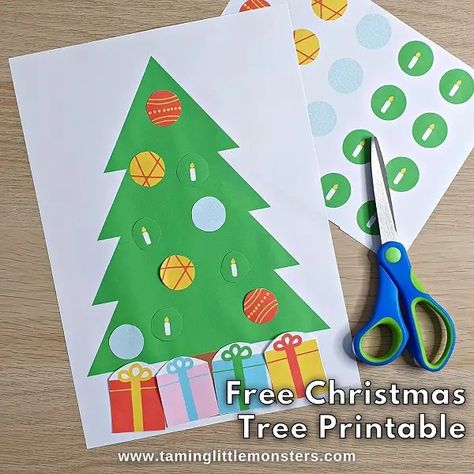 Free Christmas Tree Printable for Kids - Taming Little Monsters Printable Christmas Tree, Christmas Tree Printable, Tree Printable, Yarn Painting, Toddlers And Preschoolers, Simple Christmas Tree, Old Christmas, Tree Free, Printable Christmas