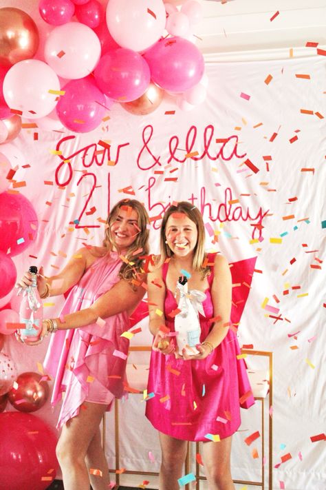 Pink birthday party, 21st birthday sign, pink birthday banner, balloon garland, birthday photos, instagram pictures, confetti pop Pink Birthday Banner, Balloon Garland Birthday, 21st Birthday Sign, Garland Birthday, Pink Birthday Party, Pink Birthday, Birthday Sign, Balloon Garland, Birthday Photos