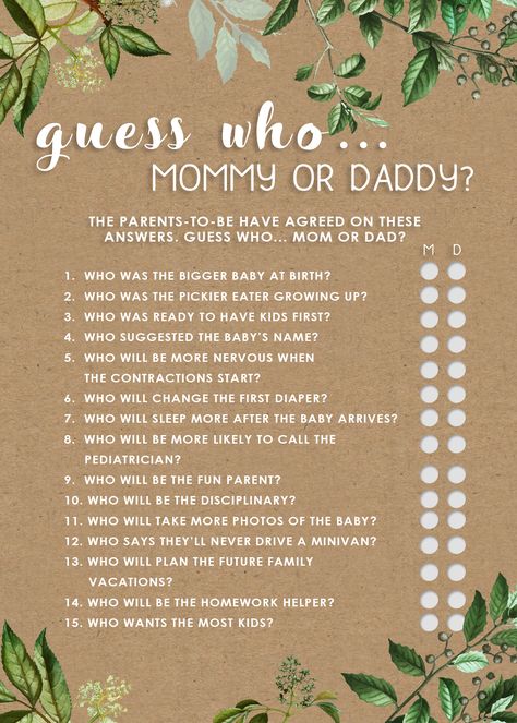 Baby Shower Questions, Coed Baby Shower Games, Baby Shower And Gender Reveal, Guess Who Game, Baby Shower Themes Neutral, Baby Shower Games Coed, Bebe Shower, Gender Reveal Games, Coed Baby Shower